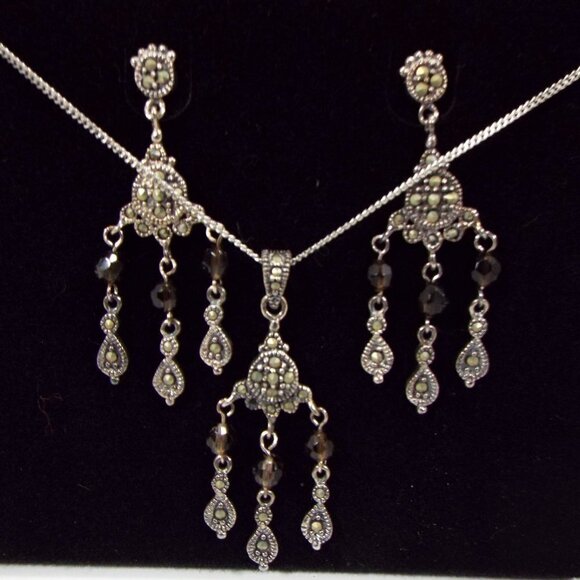 NECKLACE & Earrings .925 Sterling Silver Jewelry 3 Piece Jewelry Set - Picture 1 of 10